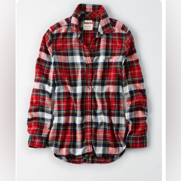American Eagle Outfitters Tops - American Eagle | Red Plaid Boyfriend Flannel Shirt “Ahhmazingly Soft!” | Size